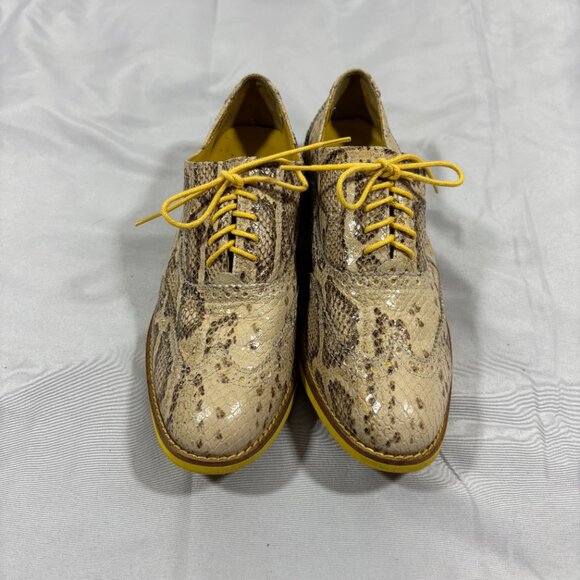 COLE HAAN Yellow Snakeskin Style Lace Up Wingtip Oxford Shoes Size 6.5 - Picture 5 of 9